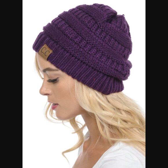 C.C Exclusives Purple Thick Slouchy Knit Oversized Beanie Cap Hat - Picture 1 of 7